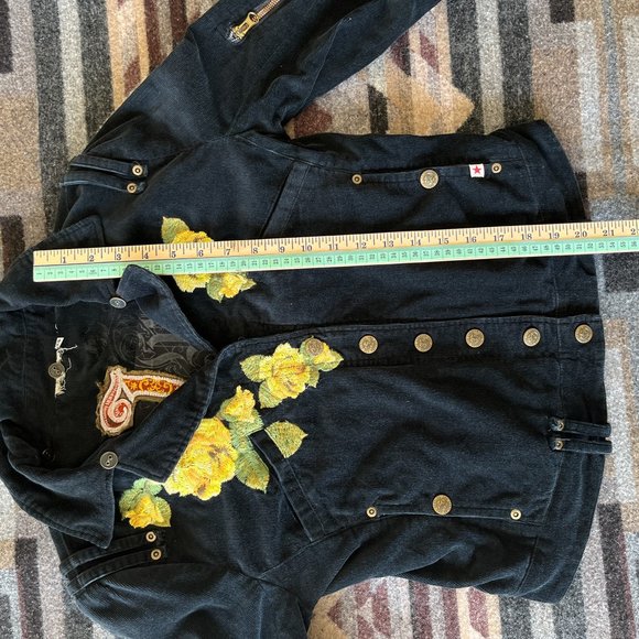 Johnny Was Embroidered Corduroy "Yellow Rose of Texas" Jacket Size XS Black Boho - Picture 12 of 12